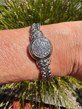 MX Silver-tone Pave Round Double-link Bracelet
